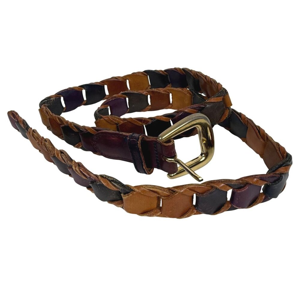 Multicolored Vintage Boho Genuine Leather Braided Belt XL